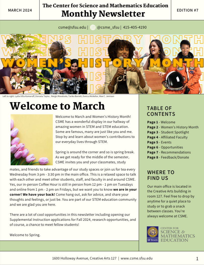 Center for Science and Mathematics Education March Newsletter 2024
