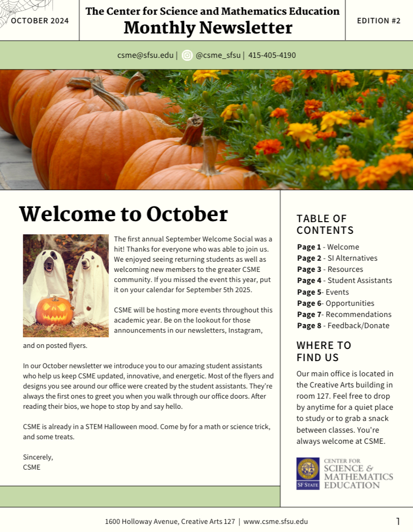 Center for Science and Mathematics Education October 2024 Newsletter